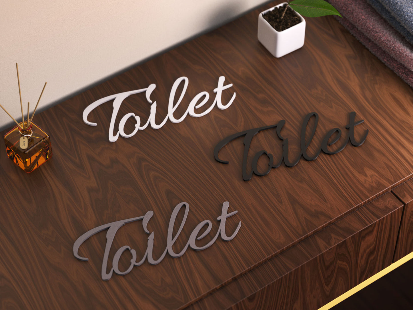 Toilet Türschild 3D Schriftzüge Selbstklebend
