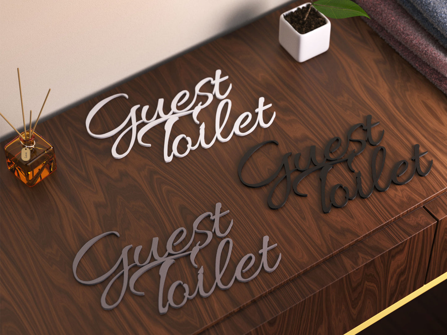 Guest Toilet Türschild 3D Schriftzüge Selbstklebend