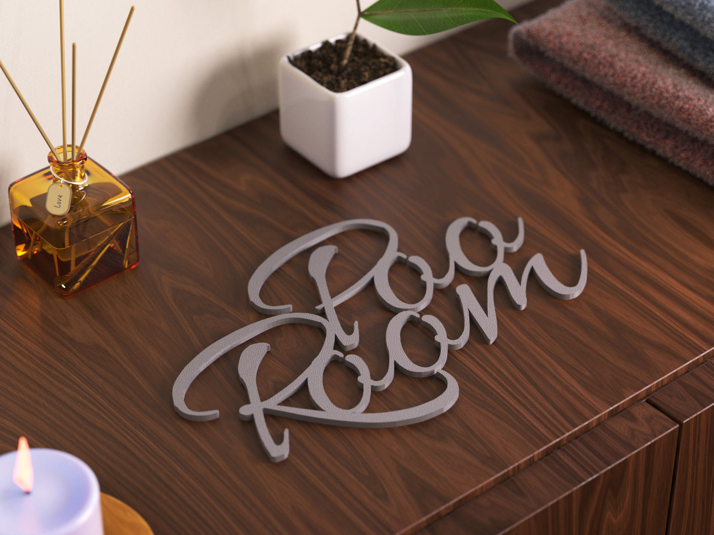 Poo Room Türschild 3D Schriftzüge Selbstklebend